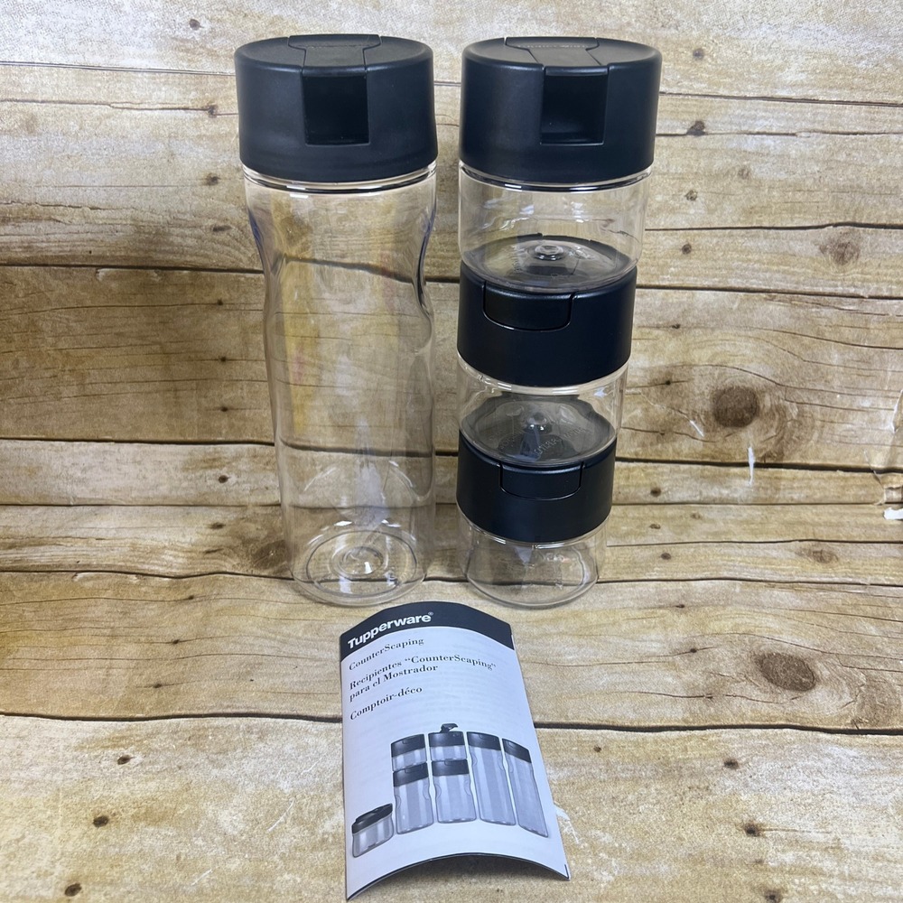 Tupperware CounterScaping Liquid Canister Container Set New 4x Black Clear